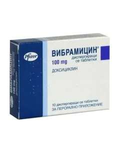 Вибрамицин 100 мг х10 таблетки Pfizer