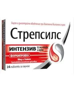 Стрепсилс Интензив Мед и Лимон при болки в гърлото x24 таблетки