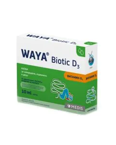 Waya Biotic D3 Капки с Витамин D3 за здравословен растеж и развитие на костите за новородени кърмачета и деца х10 мл