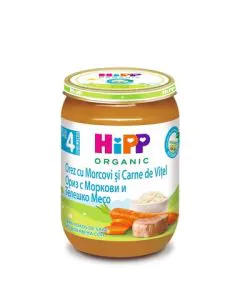 HiPP Био пюре ориз, моркови, телешко 4+ месеца х190 г