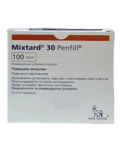 Мистард 30 HM пенфил 100 IU 5 флакона х3 мл Novo Nordisk